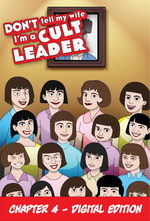Load image into Gallery viewer, Main image of Chapter 4 of Don&#39;t Tell My Wife I&#39;m a Cult Leader, where we see a bunch of women below a portrait of a man with a funny hat. This picture is for the digital edition.
