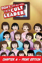 Load image into Gallery viewer, Main image of Chapter 4 of Don&#39;t Tell My Wife I&#39;m a Cult Leader, where we see a bunch of women below a portrait of a man with a funny hat. This picture is for the print edition.
